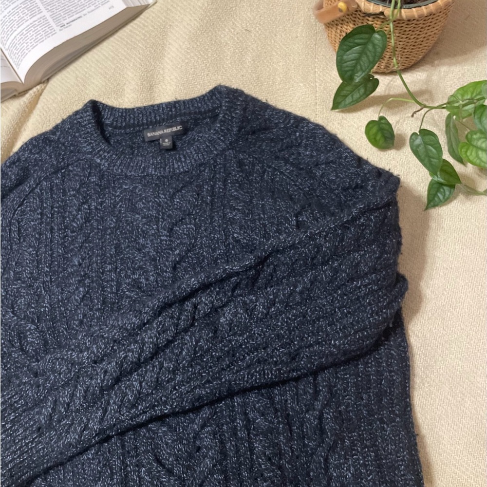 Banana Republic Dark Blue Crewneck Sweater Marino wool